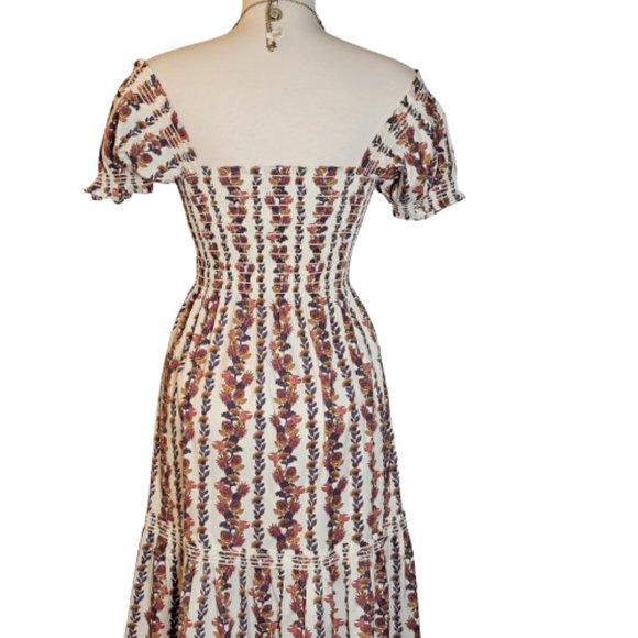 Tory Burch Wonderland Vine Smocked Floral Cotton Maxi Dress Size S/P Navy Orange - Picture 3 of 12